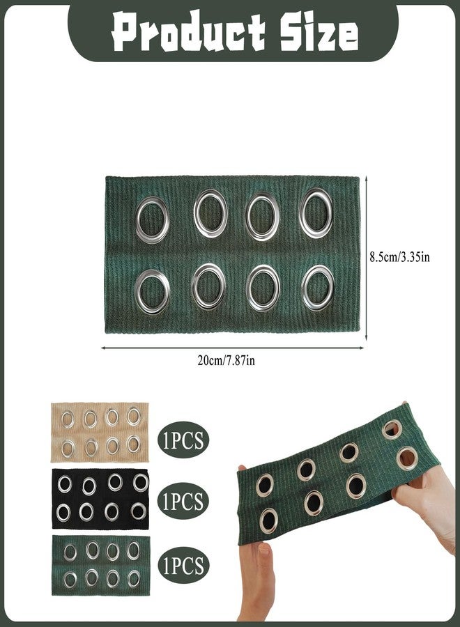 CZMZHFC Grommet Headband,Women Hollow Out Eyelets Elastic Hairband,Punk Style Rivets Headbands,Y2K Grunge Fashion Wide Head band,Stretchy Casual Hair Accessories for Women (3Pcs, Black+Green+Khaki) - Image 2